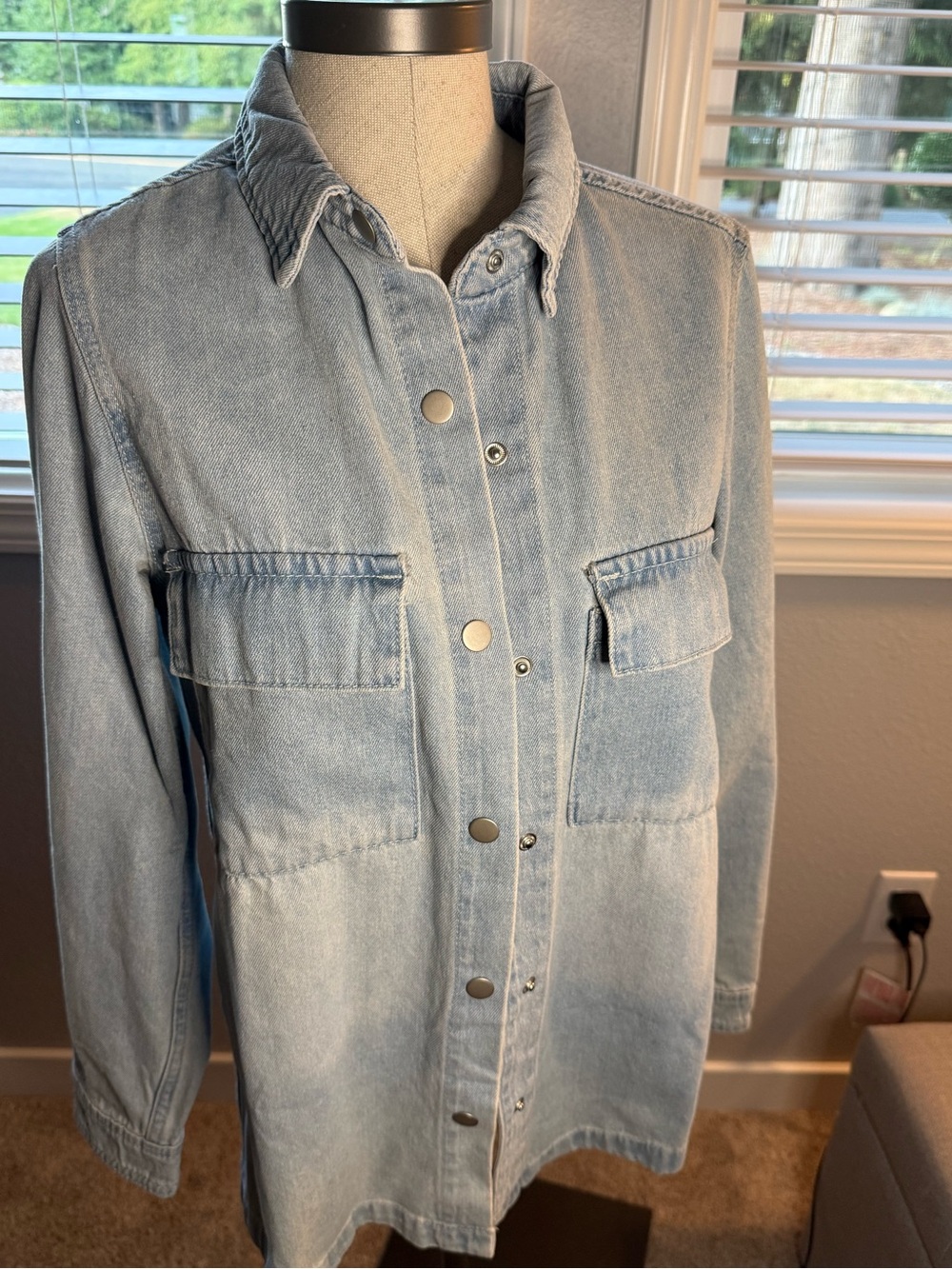 Light Blue Oversized Denim Utility Jacket